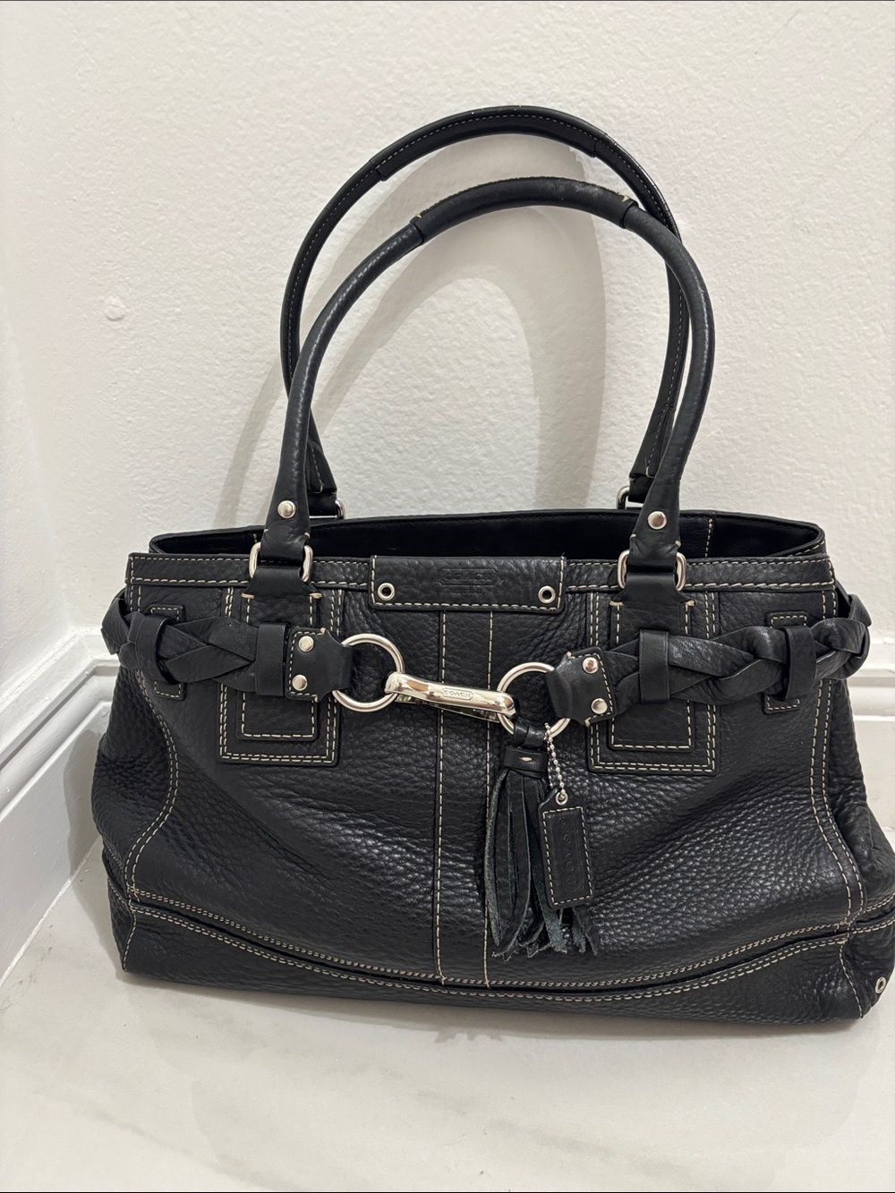 Coach Legacy 10887 Black Pebbled Leather Braided Horsebit Satchel Tote